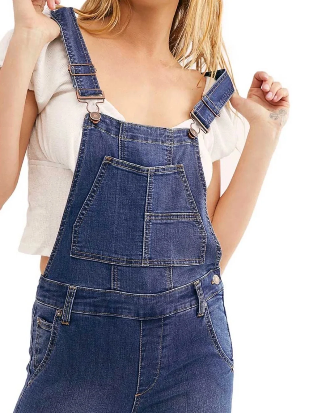 Free People Carly Women’s Dark Blue Denim Overalls Jeans - Flared Leg size 28 - Picture 3 of 8